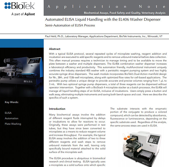 Automated ELISA Liquid Handling with the EL406 Combination Washer Dispenser - Semi-Automation of ELISA Process