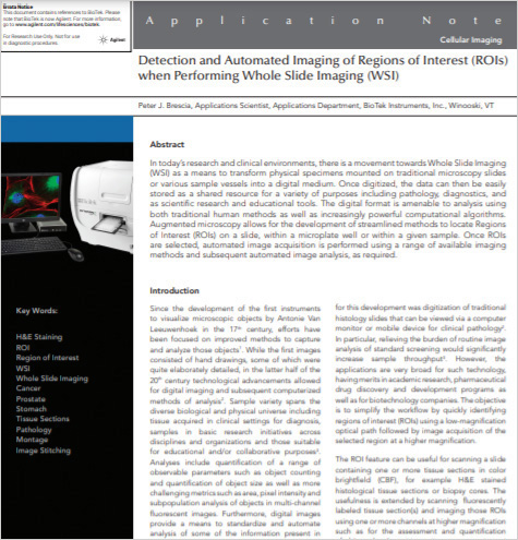 Detection and Automated Imaging of Regions of Interest (ROIs) when Performing Whole Slide Imaging (WSI)